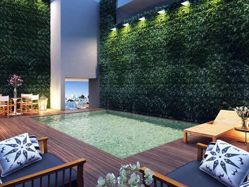 Perspectiva ilustrada Penthouse terraço piscina