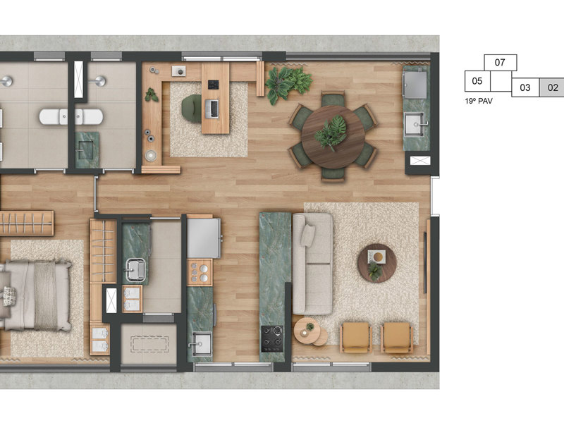 Ilustração da planta - Planta opção do apartamento 73m² 