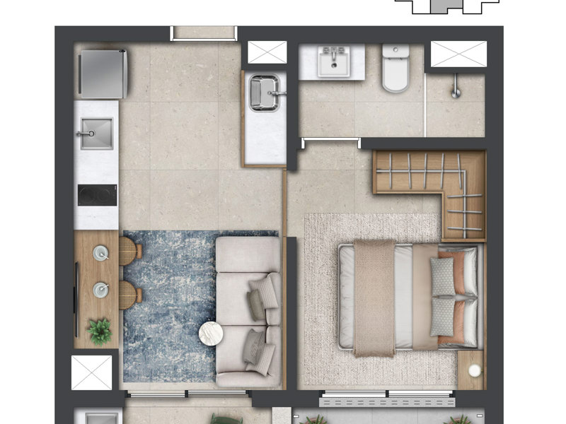 Ilustração da planta - PLANTA DO APTO. DE 35  M² COM 1 SUÍTE 