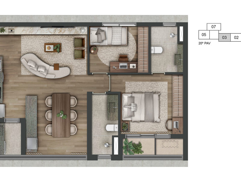 Ilustração da planta - Planta opção do apartamento 73m² 