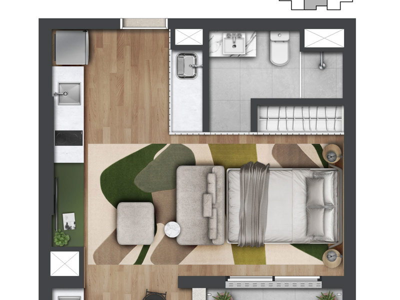 Ilustração da planta - PLANTA DO APTO. DE 35  M² COM STUDIO 