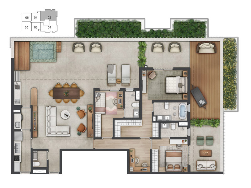 Ilustração da planta - PLANTA DO APTO. DE 237  M² COM 3 SUÍTES 