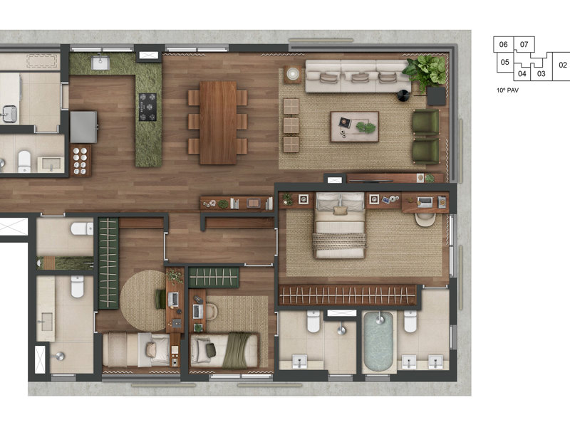 Ilustração da planta - Planta opção do apartamento 121m² 