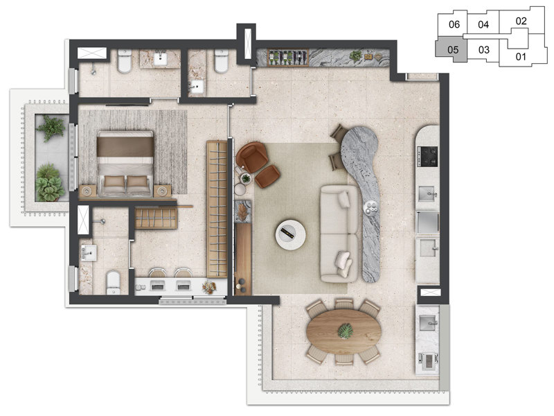 Ilustração da planta - PLANTA DO APTO. DE 81  M² COM 1 SUÍTE 