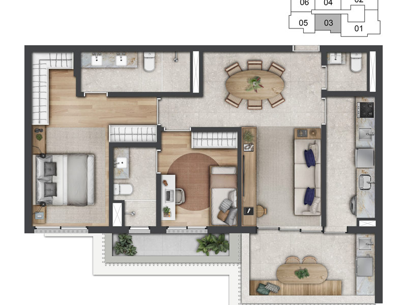 Ilustração da planta - PLANTA DO APTO. DE 83  M² COM 2 SUÍTES
