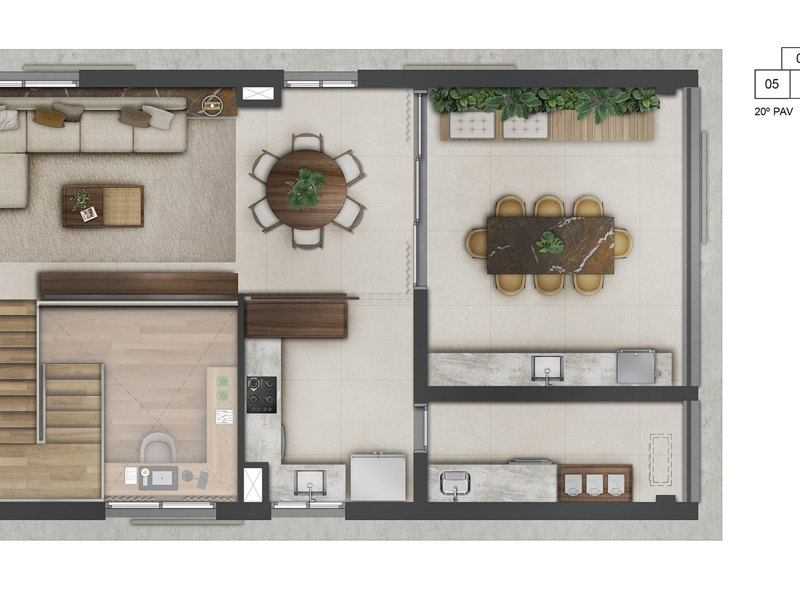 Ilustração da planta - Planta duplex 167m² | Pavimento superior