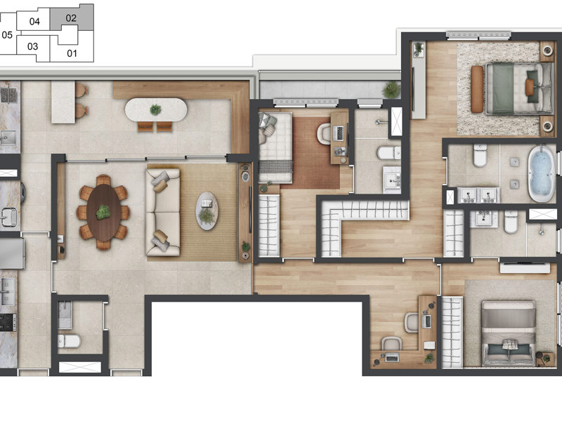 Ilustração da planta - PLANTA DO APTO. DE 124  M² COM 3 SUÍTES