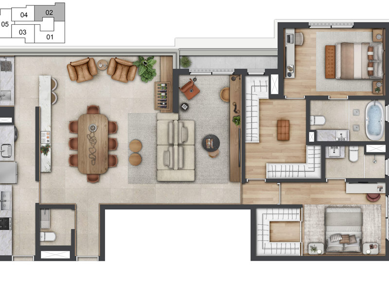 Ilustração da planta - PLANTA DO APTO. DE 124  M² COM 2 SUÍTES