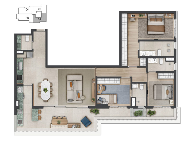 Ilustração da planta - PLANTA DO APTO. DE 132  M² COM 3 SUÍTES