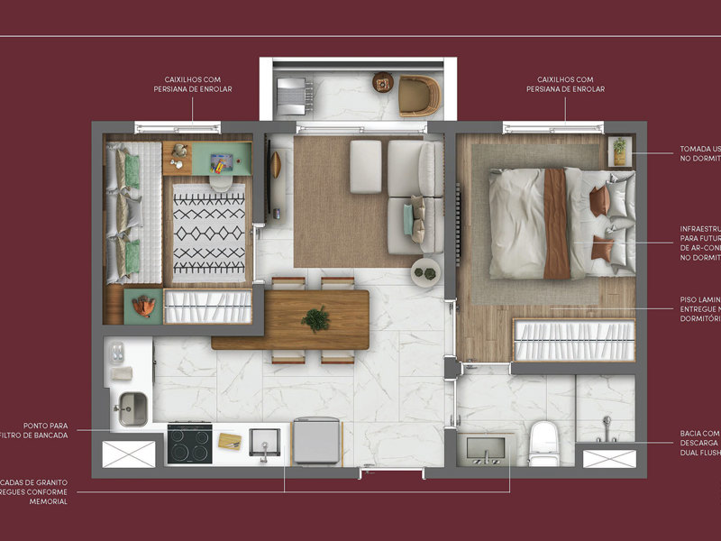 Ilustração da planta - Planta 36m²