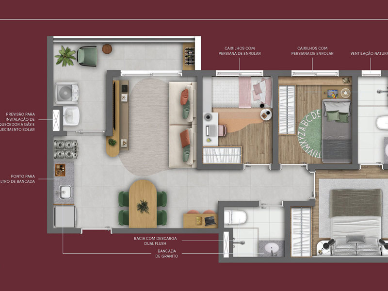 Ilustração da planta - Planta 54m²