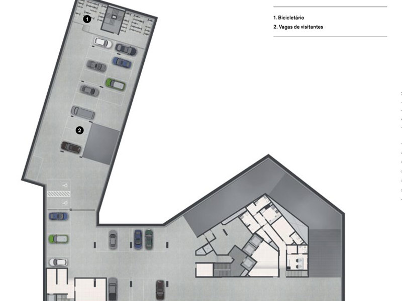 Ilustração da planta - Perspectiva ilustrada da Implantação Subsolo 1
