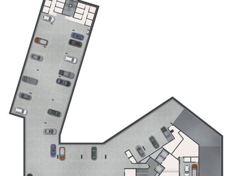 Ilustração da planta - Perspectiva ilustrada da Implantação Subsolo 2