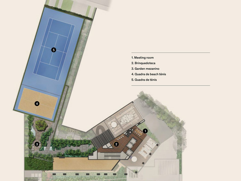 Ilustração da planta - Perspectiva ilustrada da Implantação Mezanino