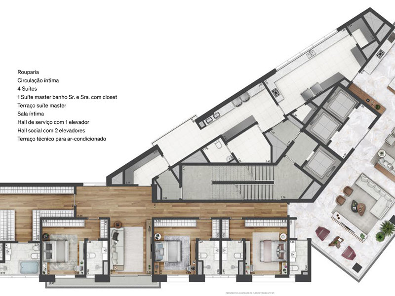 Ilustração da planta - Planta Tipo // Opção 1