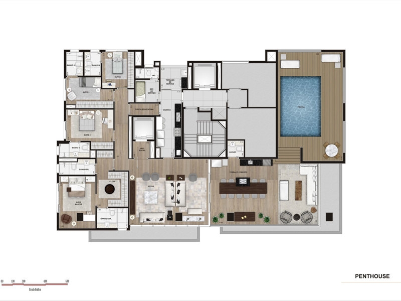 Ilustração da planta - Penthouse