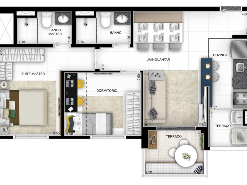 Ilustração da planta - Tipo 1 Dorm