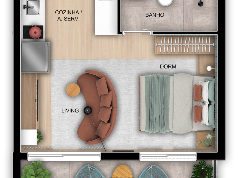 Ilustração da planta - Planta tipo ampliado 30 m²