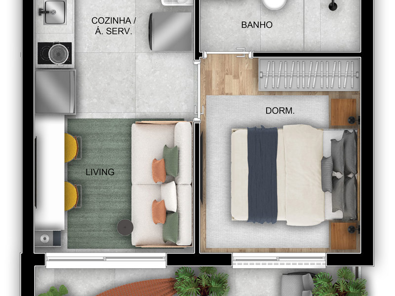 Ilustração da planta - Planta tipo 30 m²