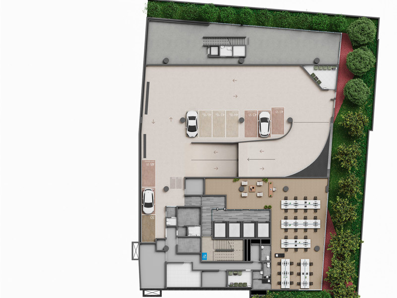 Ilustração da planta - Implantação 1º subsolo