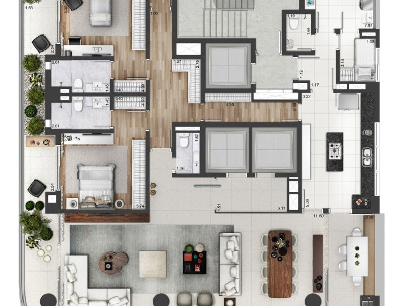 Ilustração da planta - 3 suítes - 321,85m²