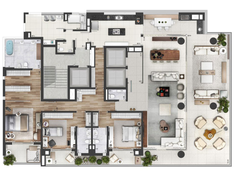 Ilustração da planta - 3 suítes - 322,85m²
