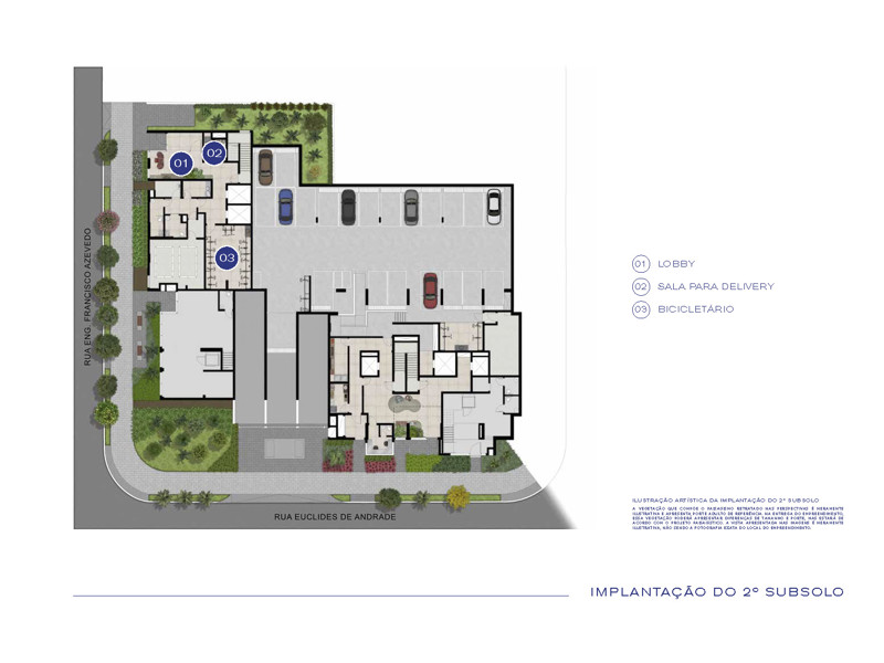 Ilustração da planta - Perspectiva artística da implantação do 2º subsolo