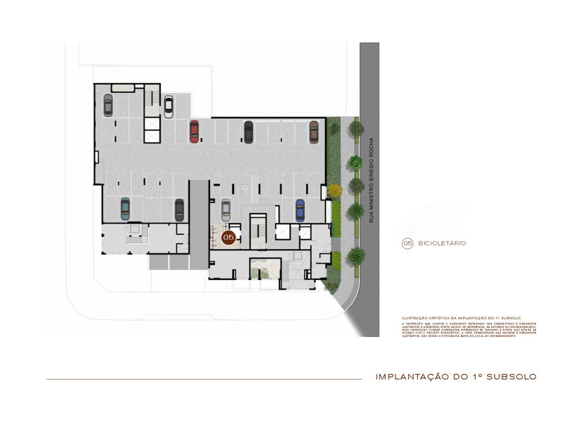 Ilustração da planta - Perspectiva artística da implantação do 1º subsolo