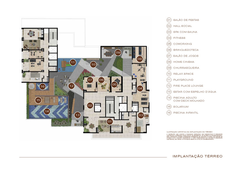 Ilustração da planta - Perspectiva artística da implantação do térreo