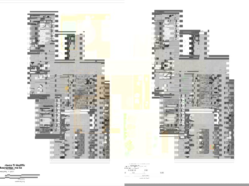 Ilustração da planta - Perspectiva artística da planta humanizada de 87 m² com opção home office
