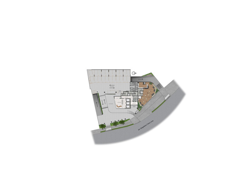 Ilustração da planta - Perspectiva ilustrada da implantação térreo