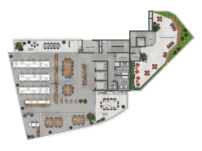 Ilustração da planta - Planta ilustrada 2º andar 537m²