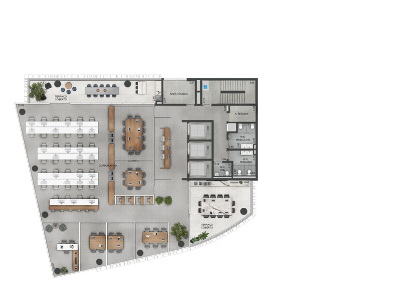 Ilustração da planta - Planta ilustrada 3º ao 8º andar 538m²