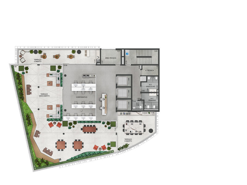 Ilustração da planta - Planta ilustrada cobertura 9º andar 538m²