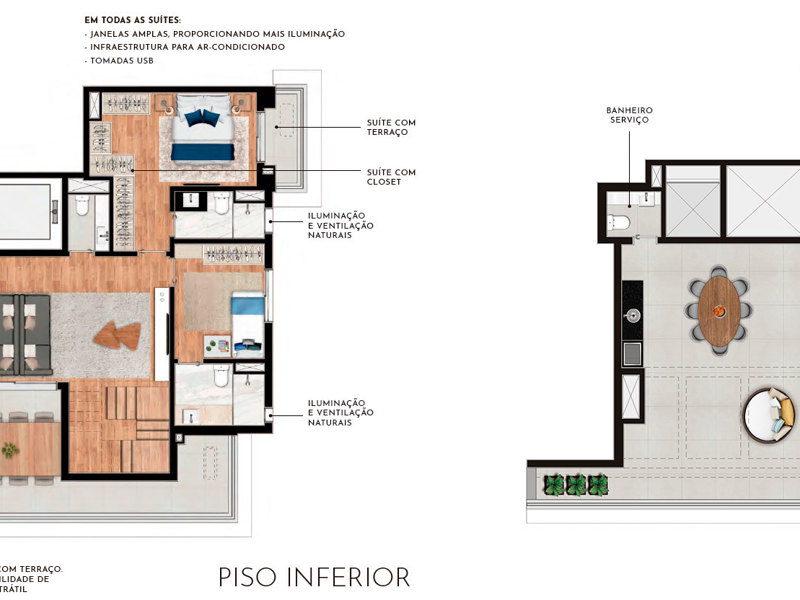 Ilustração da planta - Cobertura 252m² Duplex