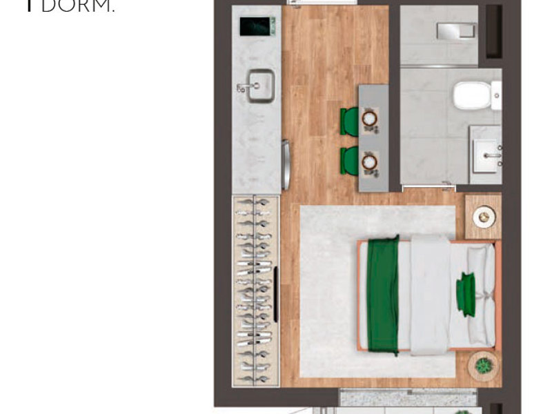 Ilustração da planta - Tipo 22m² 1 dorm