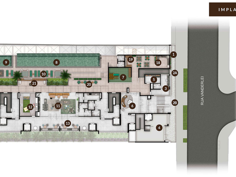 Ilustração da planta - Perspectiva artística da Implantação do térreo