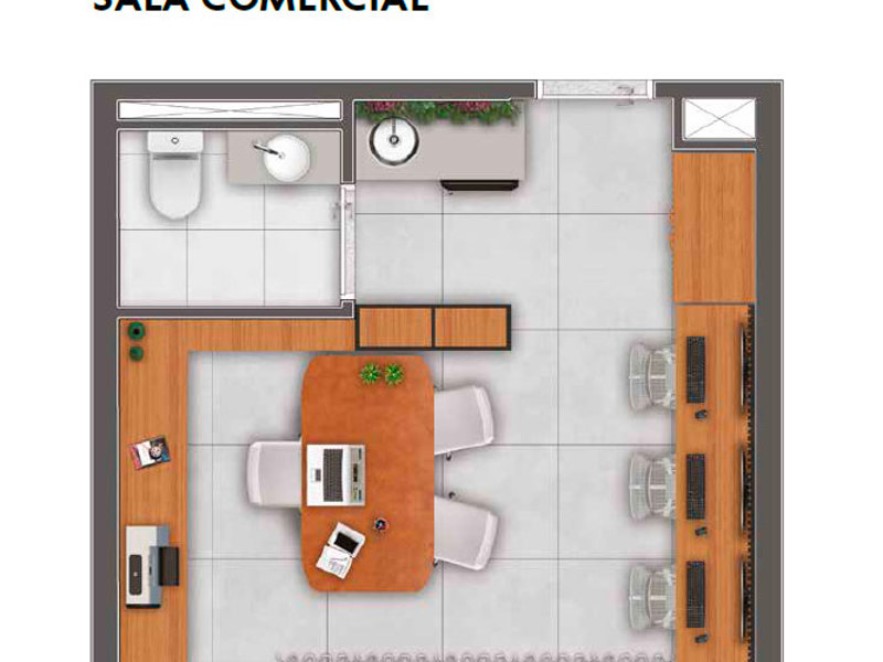 Ilustração da planta - Planta tipo 28m² - Sala Comercial