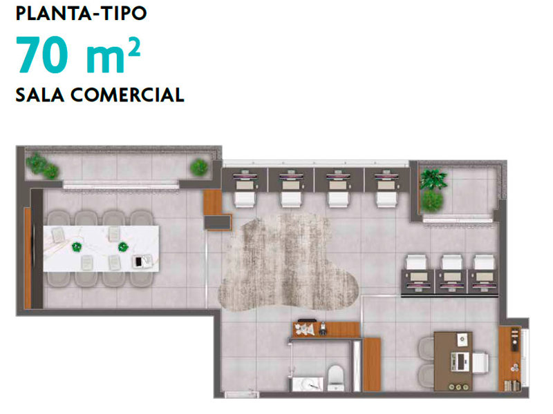 Ilustração da planta - Planta tipo 70m² - Sala Comercial