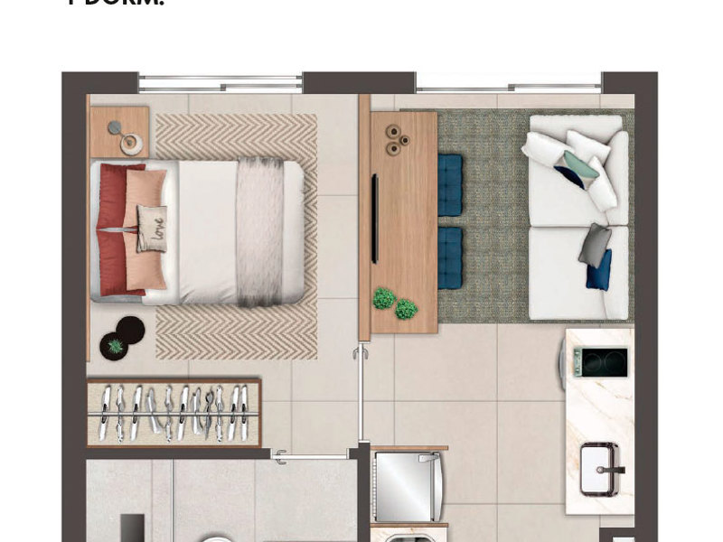 Ilustração da planta - Planta tipo 24m² 1 dorm