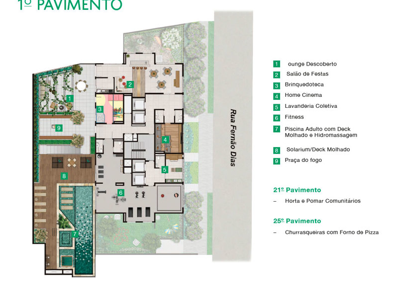 Ilustração da planta - Implantação 1º pavimento