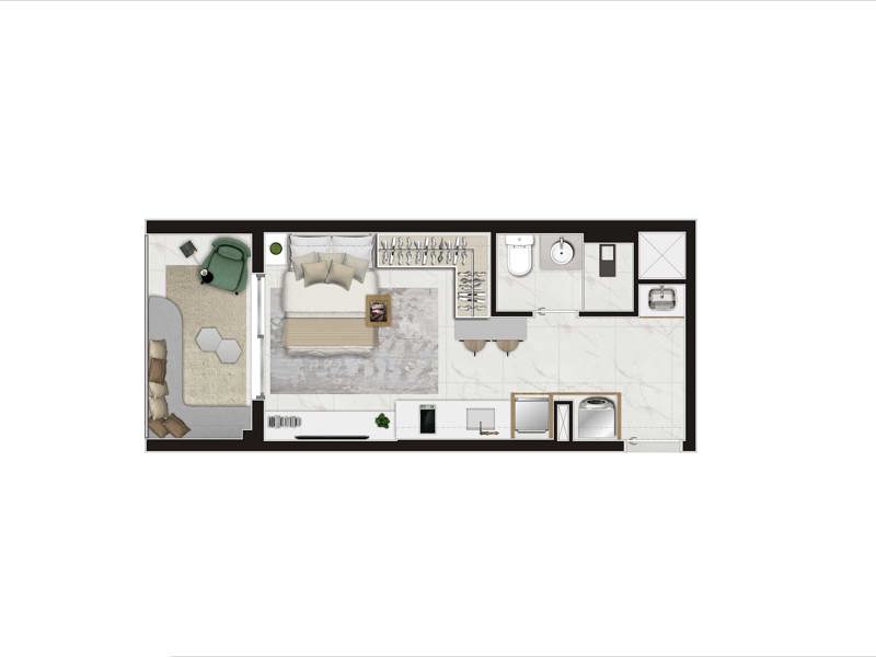 Ilustração da planta - 1 dorm - 31m²