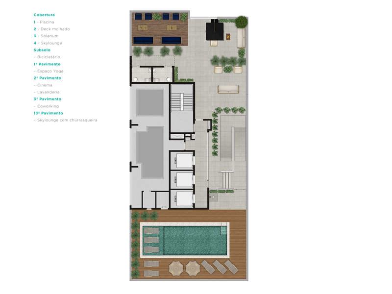Ilustração da planta - Implantação - Lazer - Cobertura