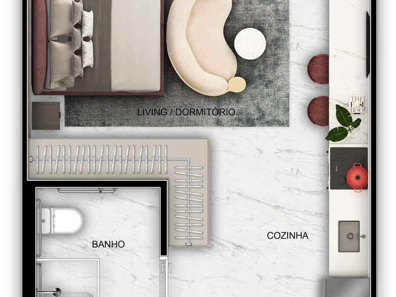 Ilustração da planta - Planta tipo 31m² Studio