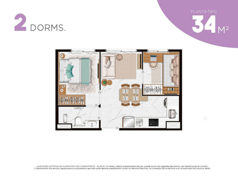 Ilustração da planta - Planta 34m²