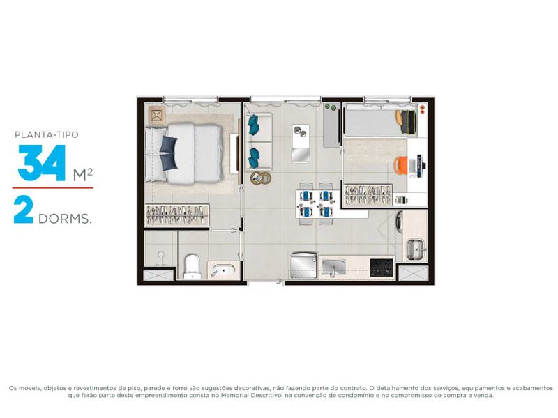 Ilustração da planta - Planta 34m²