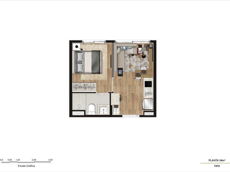 Ilustração da planta - Planta 24m²
