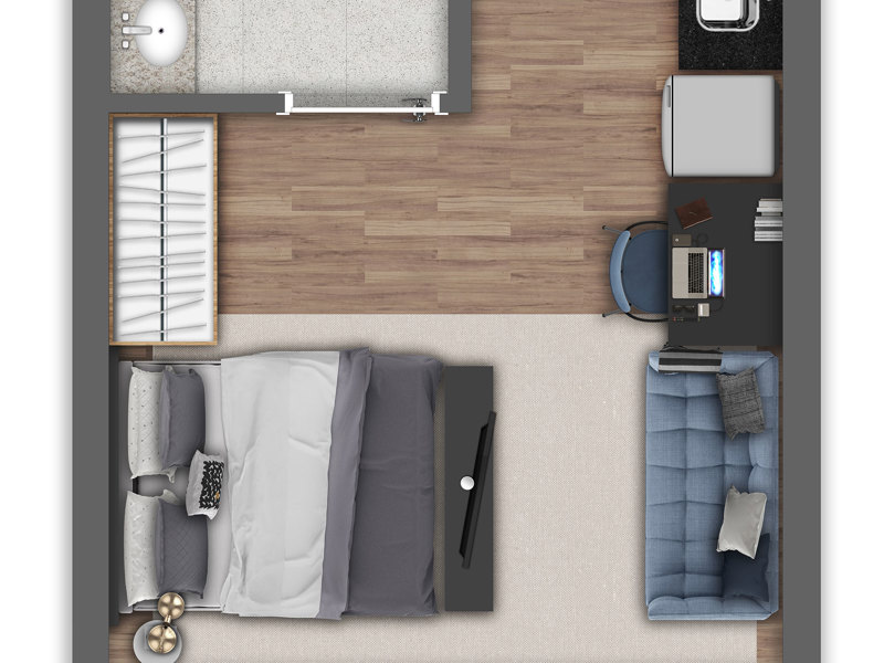 Ilustração da planta - Perspectiva artística da planta tipo studio