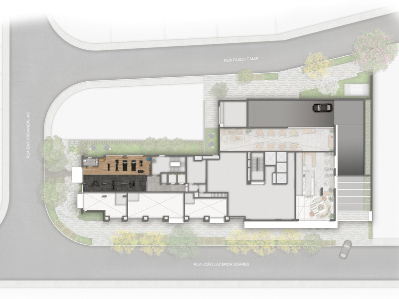 Ilustração da planta - Perspectiva artística da implantação mezanino