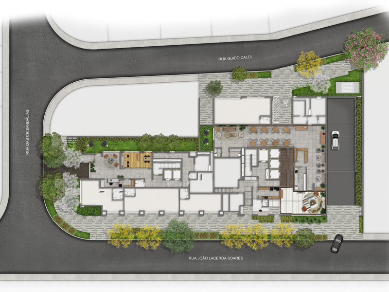 Ilustração da planta - Perspectiva artística da implantação do térreo